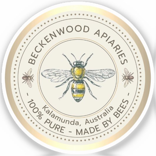 Honingbij Geel Bijenhouder Bijenstal Gouden Rand Sticker (Voorkant)