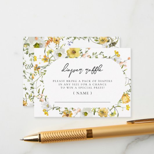 Honingbij Gele Waterverf Bloemen Luier Raffle Informatiekaartje (Voorkant / Achterkant in situ)