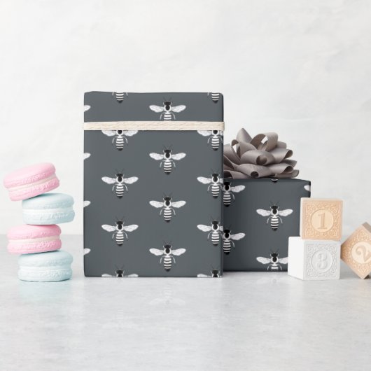 Honingbij Honing Bij Patroon Imkerij Off-black Cadeaupapier (Baby Shower)