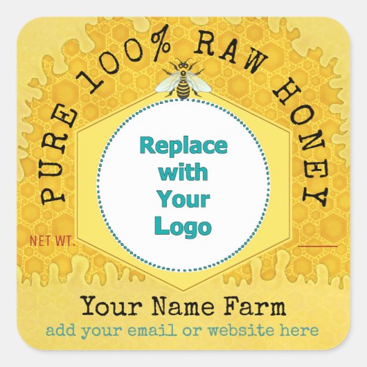 Honingbij Honingkruik Apiary Logo | Honingraat Vierkante Sticker (Voorkant)