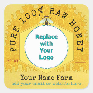 Honingbij Honingkruik Apiary Logo   Honingraat Vierkante Sticker
