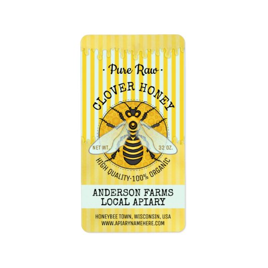 Honingbij Honingpot Apiary Bee Labels | Gestreept (Voorkant)