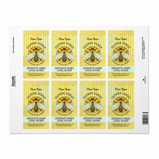 Honingbij Honingpot Apiary Bee Labels | Gestreept (Full Sheet)