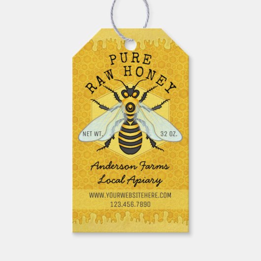 Honingbij Honingpot Apiary Jar Labels | Honingraat Cadeaulabel (Voorkant)