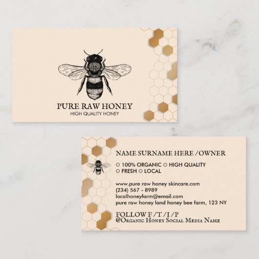  Honingbij Honingraat Apiary Beige Visitekaartje (Voorkant / Achterkant)