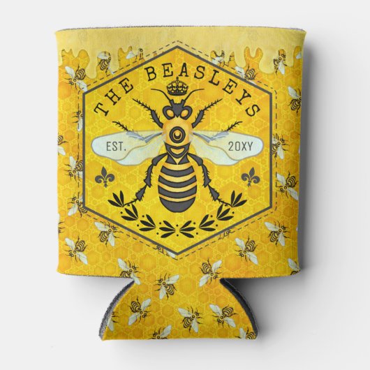 Honingbij Honingraat Bijenhommel Kroon | Aangepast Blikjeskoeler (Voorkant)