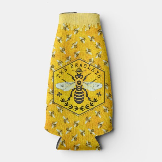 Honingbij Honingraat Bijenhommel Kroon | Aangepast Flesjeskoeler (Voorkant)