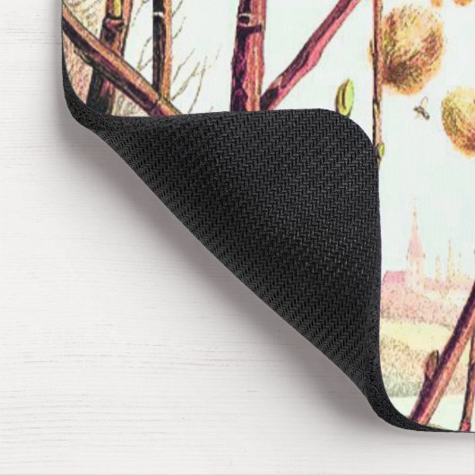 Honingbij illustratie blauwgroen roze geel muismat (Hoek)