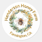 Honingbij in krans Honing Business Promotie Ronde Sticker (Voorkant)