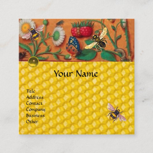 HONINGBIJ LENTE BLOEMEN, AARDBEIEN BEEKEPER VIERKANTE VISITEKAARTJE (Voorkant)