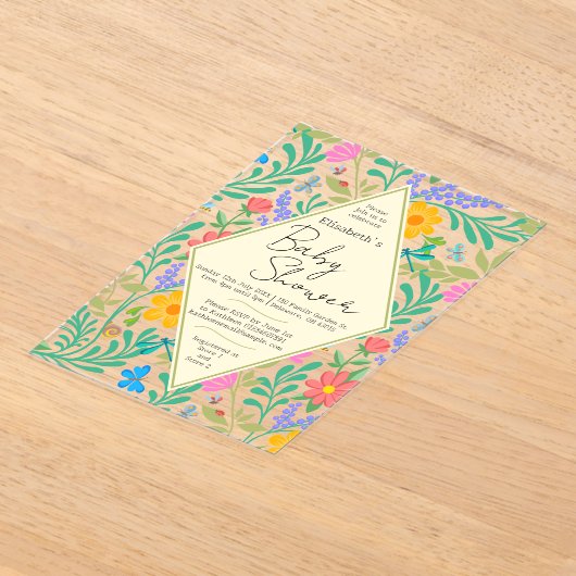 Honingbij, Lieveheersbeestje, Vlinder, Libel & Blo Acryl Uitnodigingen (Laagn)