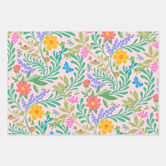 Honingbij, lieveheersbeestje, vlinder, libel & blo inpakpapier vel (Voorkant 2)