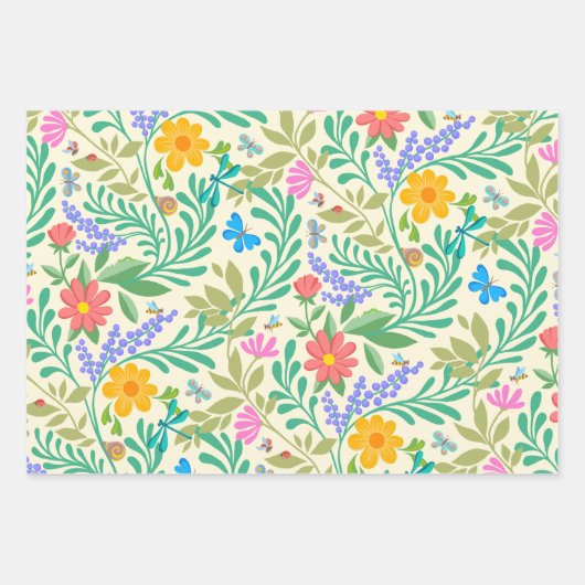 Honingbij, lieveheersbeestje, vlinder, libel & blo inpakpapier vel (Voorkant)