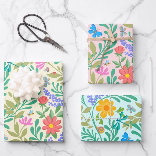 Honingbij, lieveheersbeestje, vlinder, libel & blo inpakpapier vel (Voorkant)