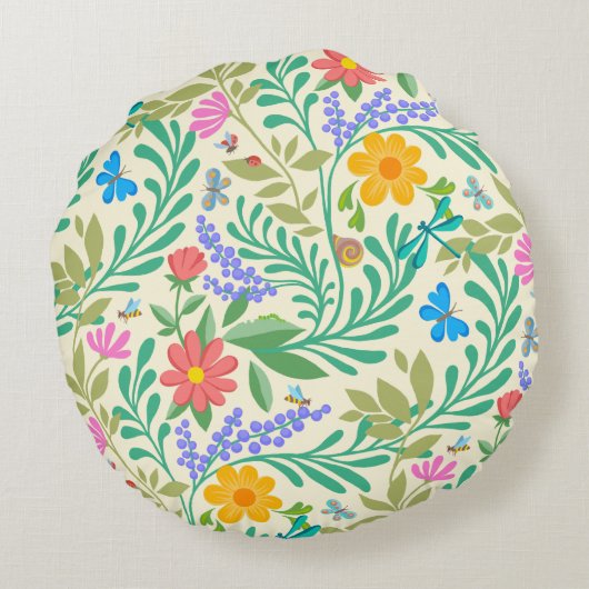 Honingbij, Lieveheersbeestje, Vlinder, Libel & Blo Rond Kussen (Achterkant)