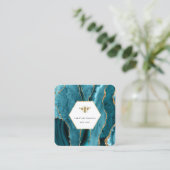 honingbij-logo op turquoise agaat vierkante visitekaartje (Staand voorkant)
