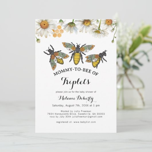 Honingbij mama naar bijendrieling Baby shower Kaart (Staand voorkant)