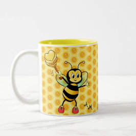 Honingbij met Hart & Monogram Tweetonige Koffie Mu Tweekleurige Koffiemok