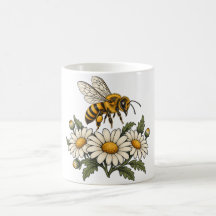Honingbij met Madeliefjes en Botanische Bladeren