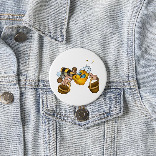 Honingbij met manden Leuke Drukke Bijen Illustrati Ronde Button 7,6 Cm