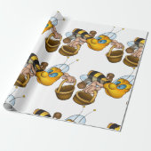 Honingbij met Mandjes Pret Bezige Bij Illustratie Cadeaupapier (Uitgerold)