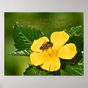 Honingbij op Bloem, Spreuken 16:24 Poster