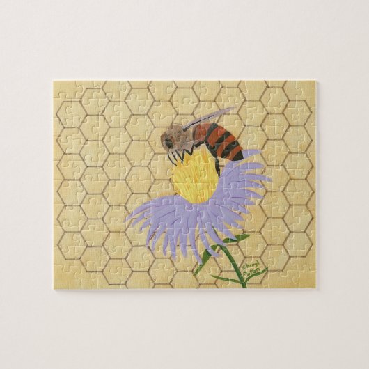 Honingbij op bloemenschilderij Puzzel (Horizontaal)