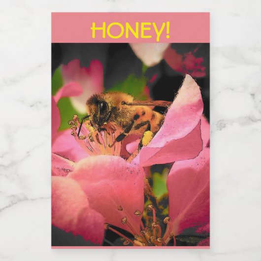 Honingbij op Crabapple bloesem Voedselcontainer Etiket (Enkel label)