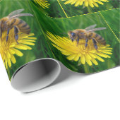 Honingbij op een gele paardenbloem cadeaupapier (Rol Hoek)