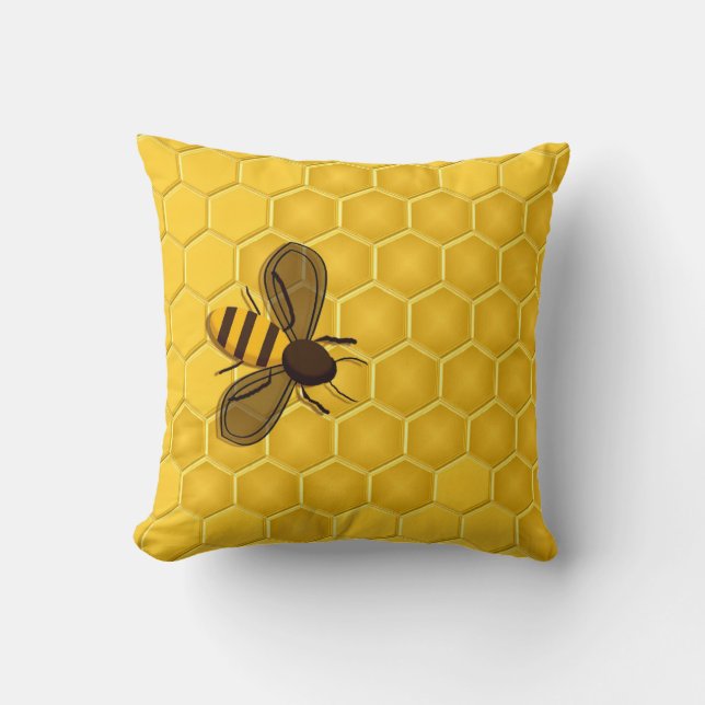 Honingbij op een Honeycomb Accent Pillow Kussen (Voorkant)