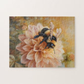 Honingbij op een perzik roze bloem legpuzzel (Horizontaal)