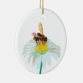 Honingbij op een witte bloem keramisch ornament (Rechts)