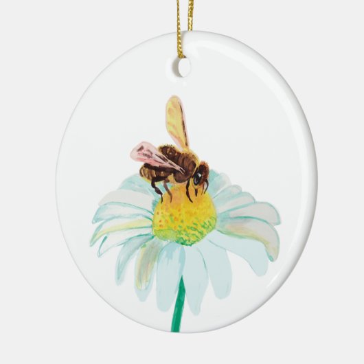 Honingbij op een witte bloem keramisch ornament (Links)