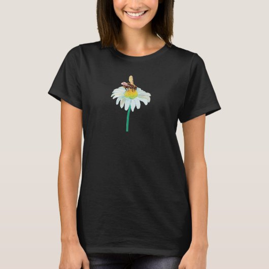Honingbij op een witte bloem t-shirt (Voorkant)