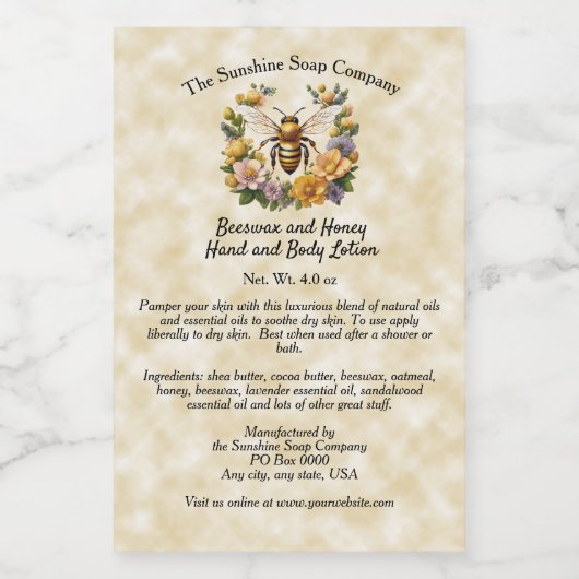 Honingbij op faux perkament papier cosmetica label wijn etiket (Enkel label)