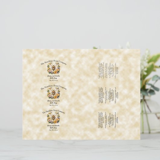 Honingbij op faux perkament papier zeep buik band (Staand voorkant)