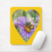 Honingbij op Herfst Asters Heart Muismat (Met muis)