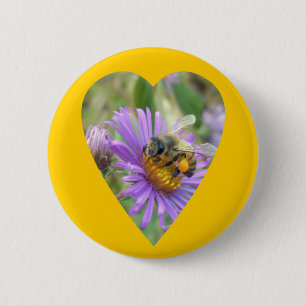 Honingbij op Herfst Asters Heart Ronde Button 5,7 Cm