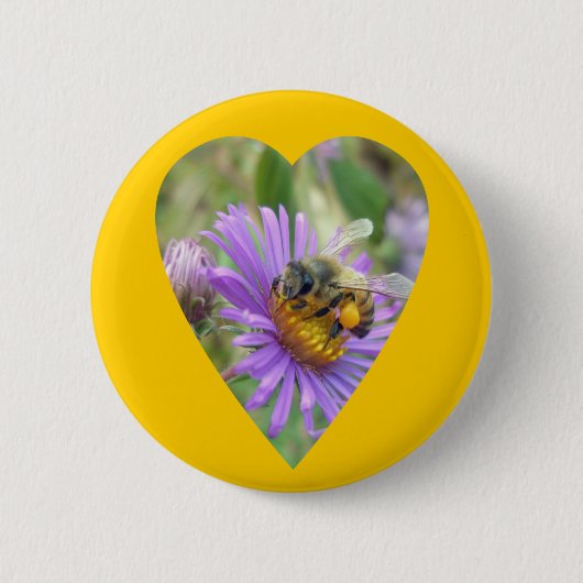 Honingbij op Herfst Asters Heart Ronde Button 5,7 Cm (Voorkant)