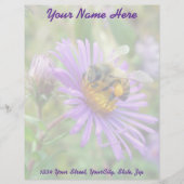 Honingbij op Herfst Asters Wildflower Letterhead. Gepersonaliseerd Briefhoofd (Voorkant)