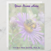 Honingbij op Herfst Asters Wildflower Letterhead. Gepersonaliseerd Briefhoofd (Voorkant / Achterkant)
