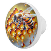 Honingbij op honingraat met druipende gouden honin keramische knop (Rechts)