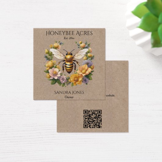Honingbij op Kraft Paper w QR code Visitekaartjes (Bureau)