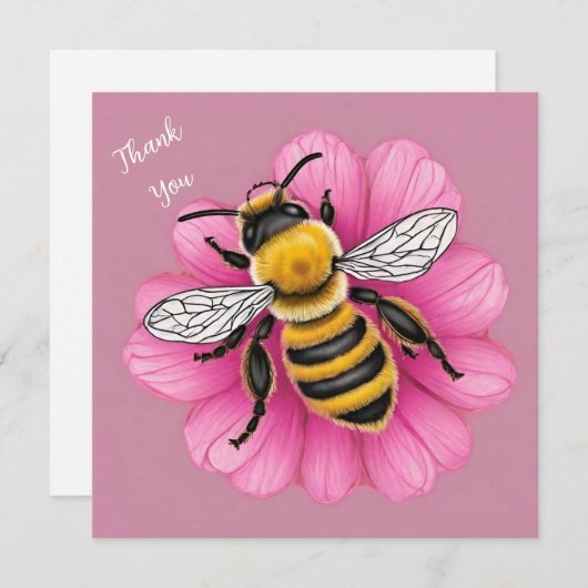 Honingbij op mooie roze bloem bedankkaart (Voorkant / Achterkant)