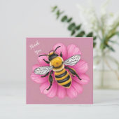 Honingbij op mooie roze bloem bedankkaart (Staand voorkant)