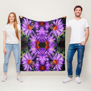 Honingbij op Paarse asterbloem Abstract Fleece Deken