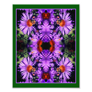 Honingbij op Paarse asterbloem Abstract Foto Afdruk