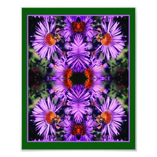 Honingbij op Paarse asterbloem Abstract Foto Afdruk (Voorkant)