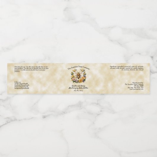 Honingbij op perkament cosmetica pot label waterfles etiket (Enkel label)