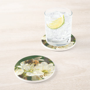 Honingbij op Pruimenbloesem Steenzandstenen Onderz Zandsteen Onderzetter